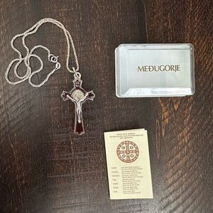 Sterling Silver 925 St. Benedict Crucifix Necklace – Medugorje – Complete Set